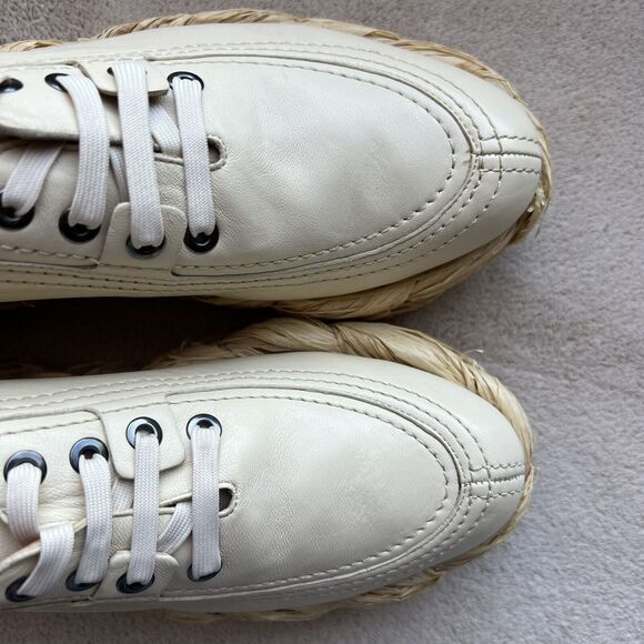 Clergerie Paris Lozy Creamy Beige Lambskin Leather Shoes Raffia Soles EU 37 US 6 - Picture 9 of 16